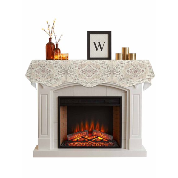 Beige Boho Fireplace Mantel Scarf Cover 60"Wx17"L,Fireplace Mantel Shelf Top Runner,Middle Century Ethnic Vintage Abstract Mantle Dresser Scarves Table Runner for Holiday Party Living Room Decor