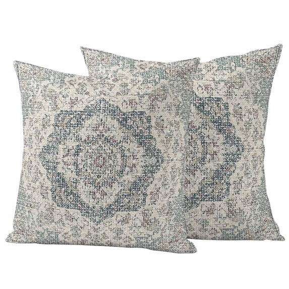 Beige Boho Floral Outdoor Waterproof Pillow Covers, Medieval Vintage Ethnic Flower Abstract Decorative Square Throw Pillowcase Sofa Cushion Sham for Patio/Couch/Chair, 26"x26" 2 Pack