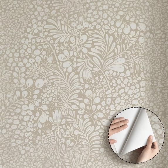 Beige Boho Floral Wallpaper, Vintage Rustic Self Adhesive Removable Waterproof Home Decor Wall Decal for Living Room Bedroom Kitchen Cabinet Drawer Dorm Room 17.7 * 118 in