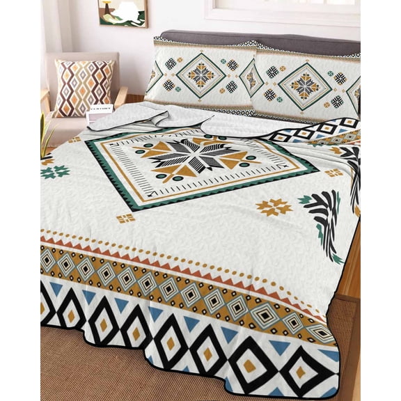 Beige Boho King Size Down Alternative Comforter, Lightweight Comforter Quilt Bedding Set with Pillow Shams Vintage Ethnic Tribe Abstract Art Retro All Seasons Bed Comforter Duvet Insert 96"x106"