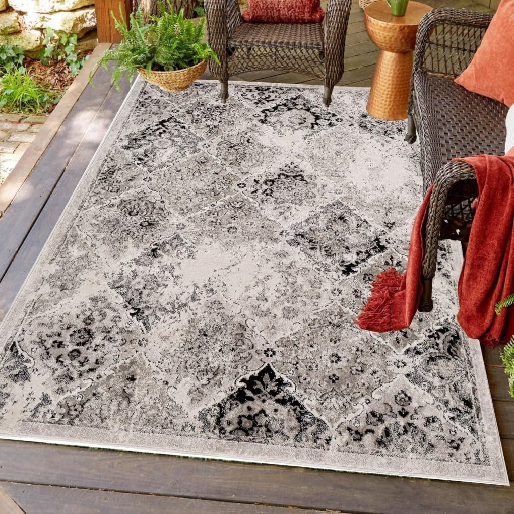 Distressed Outdoor Rug Beige Boho Moroccan Diamond Distressed Texture Outdoor Rug For Patio ...