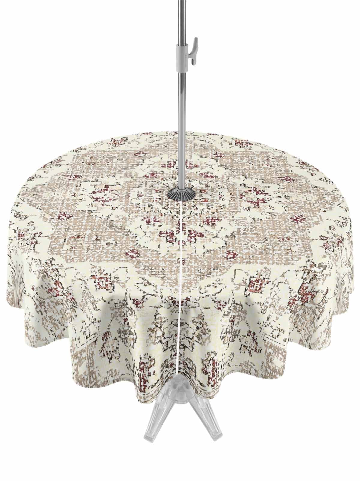 Beige Boho Outdoor Tablecloth - 60 Inch Round Dining Table Cover ...
