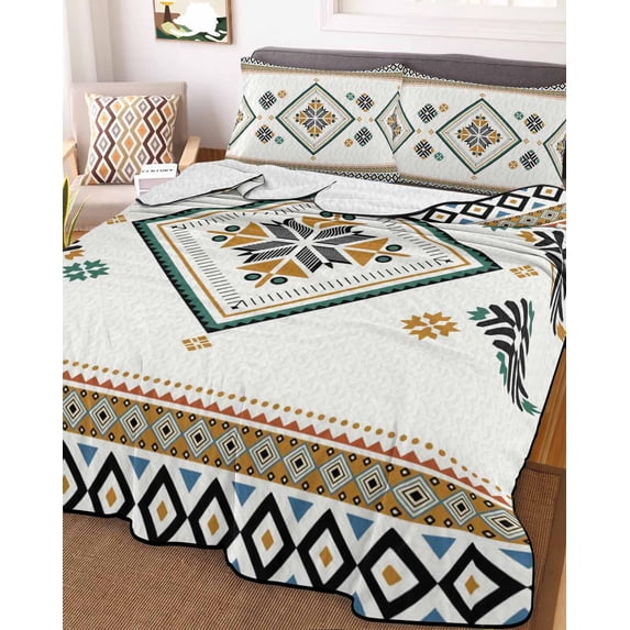 Beige Boho Queen Size Down Alternative Comforter, Lightweight Comforter Quilt Bedding Set with Pillow Shams Vintage Ethnic Tribe Abstract Art Retro All Seasons Bed Comforter Duvet Insert 90"x96"