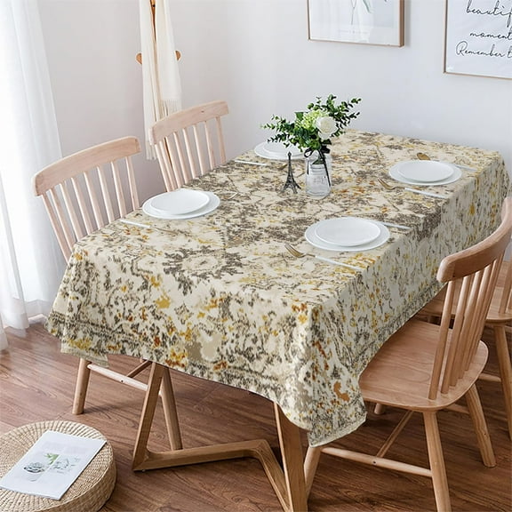 Beige Boho Rectangle/Square/Round Waterproof Tablecloths 60x84 inch Modern Geometric Vintage Abstract Art Aesthetics Polyester Table Cloth Table Cover Tabletop for Wedding Party Dinner
