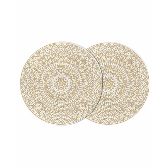 Beige Boho Round 13 Inch Placemats Set of 2, Retro Farmhouse Ethnic Abstract Geometric Art HeatResistant Non Slip Place Mats for Dining Table, Wipeable Braided Kitchen Table Mats for Housewarming