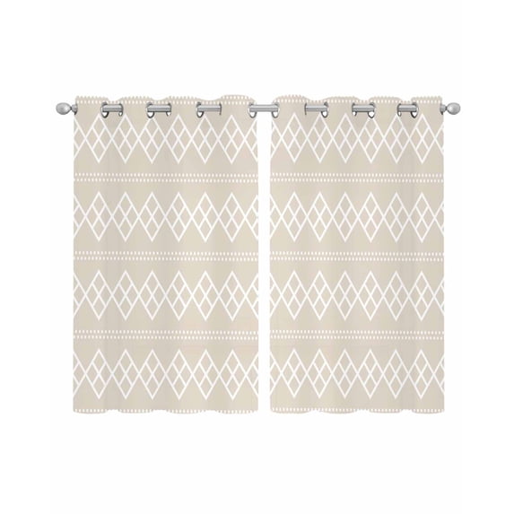 Beige Boho Sheer Curtains 54 Inch Length 2 Panels Set for Living Room/Bedroom, Vintage Ethnic Tribe Abstract Art Geometric Kitchen Curtains Grommet Semi-Sheer Curtains Window Treatments 42"x54"x2