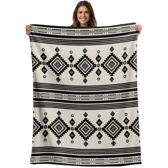 Beige Boho Southwestern Blanket Soft Cozy Warm Throw Blanket for Couch, Plush Fuzzy Flannel Blankets for Sofa, Vintage Ethnic Tribes Zigzag Art Bed Blankets Lightweight Gifts for Women, 30"x40"