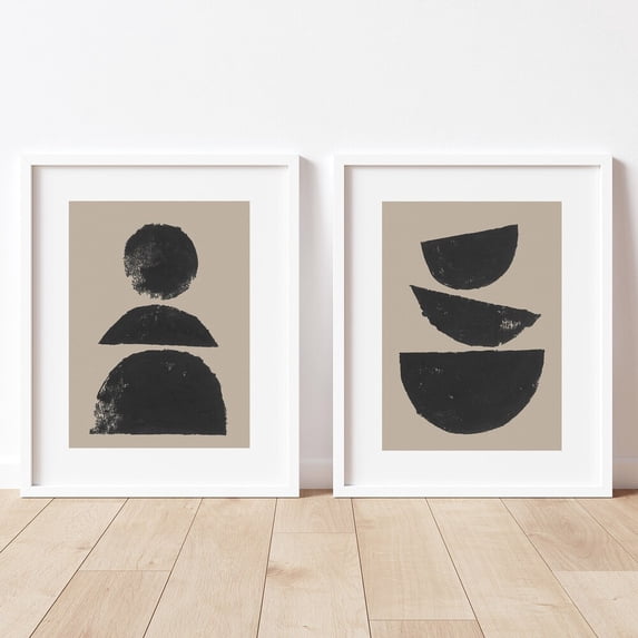 Beige Boho Stacking Bowl Minimal Geometric Living Room Art Set 2 Unframed Paper Print 20x30