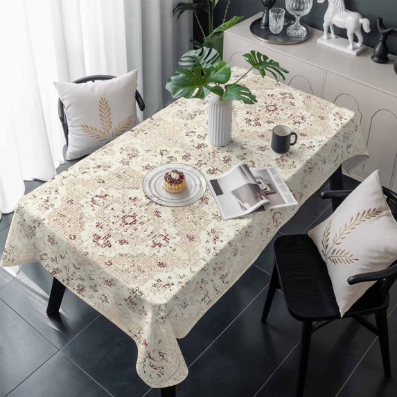 Beige Boho Table Cloth Waterproof Tablecloths, Vintage Ethnic Floral Abstract Geometric Tablecloth Dining Table Cover for Kitchen Party Tabletop Outdoor, Rectangle Tablecloth 60x120 Inch