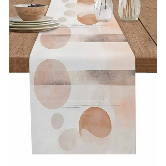 Beige Boho Table Runner 72 Inches, Vintage Ethnic Geometric Abstract Art Bed Runner Dresser Scarves Tabletop for Indoor Outdoor Parties/Ceremony/Banquet, 16" x 72"