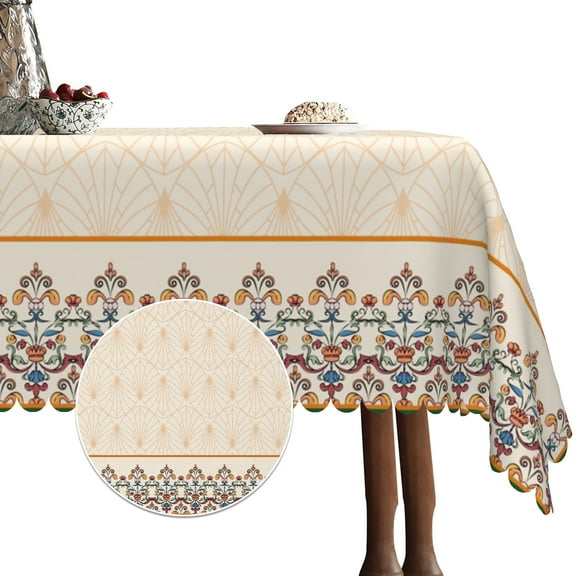 Beige Boho Tablecloth,Bohemia Linen Table Cloth,Table Cover for Dining Kitchen Decor Party Banquet,60x84