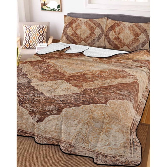 Beige Boho Twin Size Down Alternative Comforter, Lightweight Comforter Quilt Bedding Set with Pillow Shams Ethnic Modern Geometric Abstract Art Western All Seasons Bed Comforter Duvet Insert 68"x86"