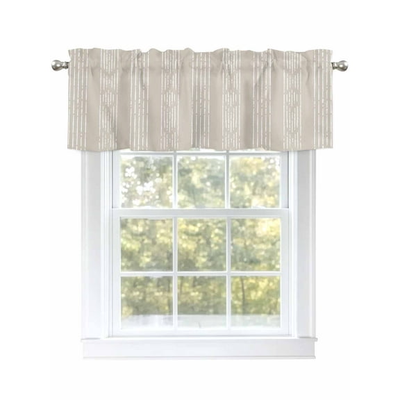 Beige Boho Valances for Windows, Rod Pocket Kitchen Valance Curtains - Soft & Washable Small Window Treatment for Living Room, Bathroom, Bohemian Style Stripes 54x18inch, 1 Panel