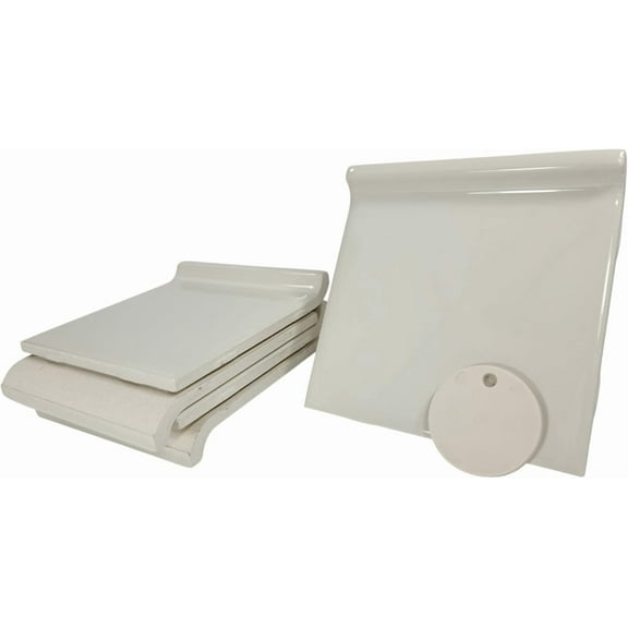 Beige Bone Almond Ceramic Tile Backsplash Cove Base 4.25 in Subway Square Wall Baseboard Floor Transition Trim Rounded Curved Edge 5 Piece Box