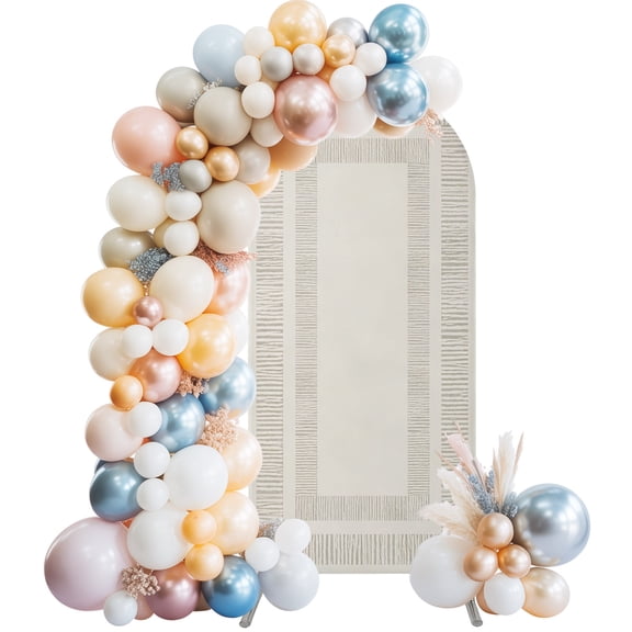 Beige Border Arch Backdrop Cover 4 FT Neutral Minimalist Concentric Square Frames Stretchy Elastic Arch Stand Covers Spandex Arched Background Birthday Wedding Party Decoration (No Stand)