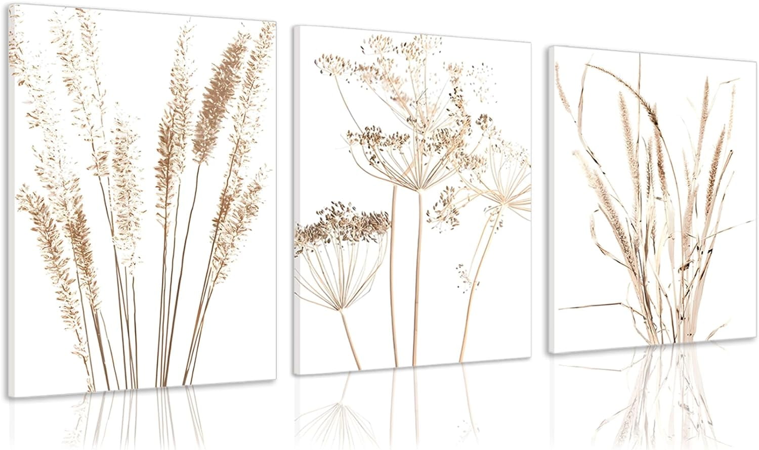 Beige Botanical Canvas Wall Art Set of 3 Boho Plant Artwork Neutral ...