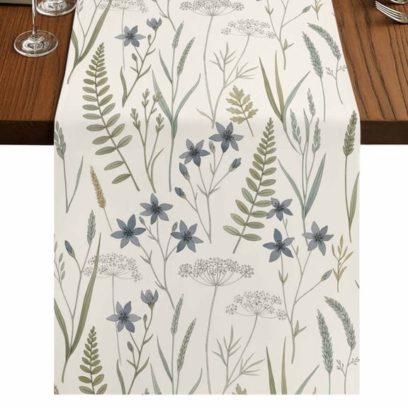 Beige Botanical Leaves Burlap Cotton Table Runner 13x70 Inches Long, Spring Farmhouse Floral Farmhouse Table Runners, Outdoor Dining Table Decor for Baby Shower/Party/Wedding