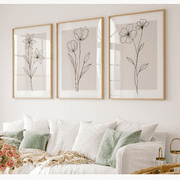 Beige Botanical Line Art Flower Minimalist Poster Set 3 Prints Set 3 , Poster Only