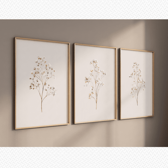 Beige Botanical Line Art Minimalist Floral Poster Set Set 3 , Poster Only