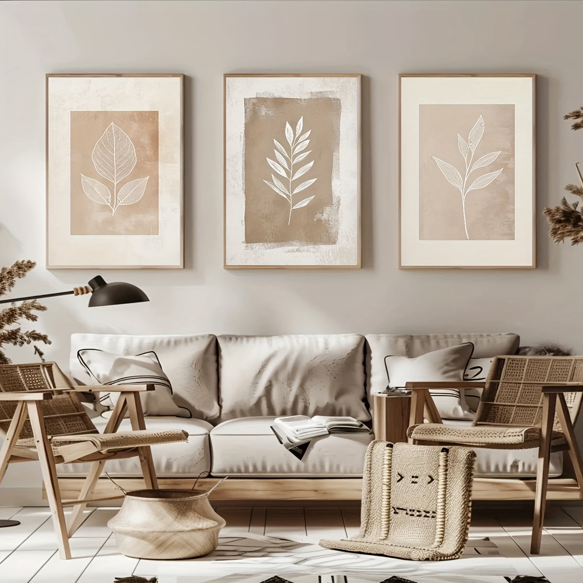 Beige Botanical Line Art Set of 3, Modern Minimalist Plant Prints ...