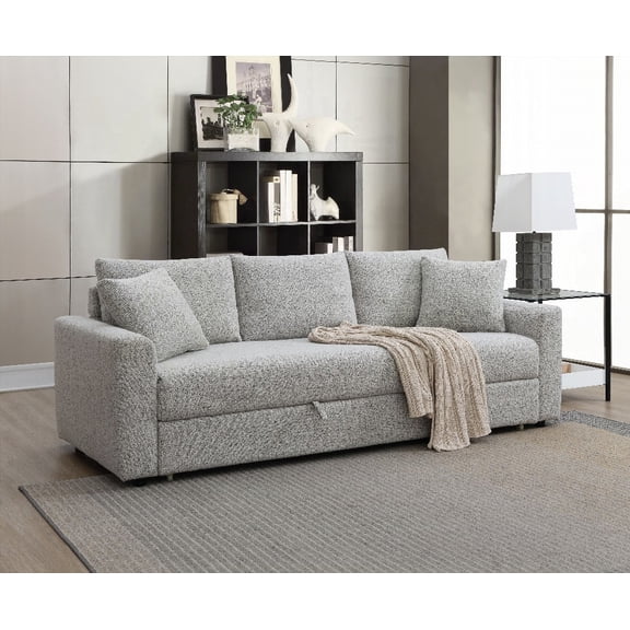 Modern Beige Boucle 220×80×75cm Sleeper Sectional Sofa with 2 Toss Pillows