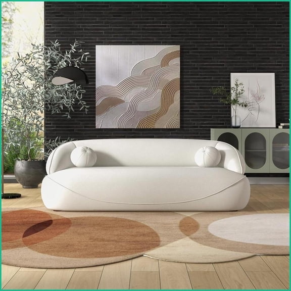 Beige Boucle Tufted Sofa – Cozy Modern, Durable & Easy Clean for Living Room, Apartment | Beige | Boucle | Tufted Back