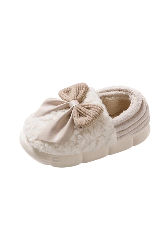 Beige Bow-Knotted Slippers For Women With Heeled Design Flat Sole Home Wear Casual Winter Outerwear