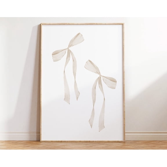 Beige Bow Print, Preppy Aesthetic Wall Art, Teen Room Decor, Preppy Poster, White Bow Apartment Decor, Neutral Nursery Print, Pastel Poster Wall Art, Modern Wall Decor, 8x12 UNFRAMED