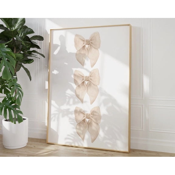 Beige Bow Print, Preppy Aesthetic Wall Art, Teen Room Decor, Preppy Poster, White Bow Apartment Decor, Neutral Nursery Print, Pastel Poster Wall Art, Modern Wall Decor, 12x18 UNFRAMED