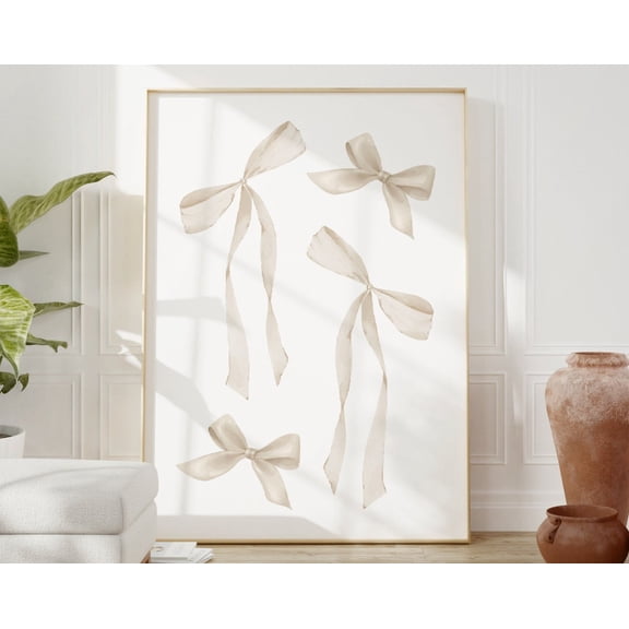 Beige Bow Print, Preppy Aesthetic Wall Art, Teen Room Decor, Preppy Poster, White Bow Apartment Decor, Neutral Nursery Print, Pastel Poster Wall Art, Modern Wall Decor, 24x36 UNFRAMED