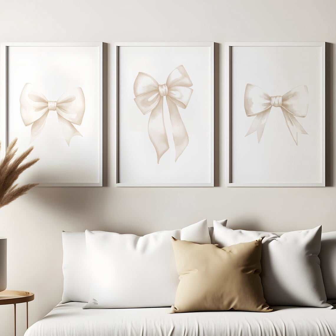 Beige Bow Print Preppy Wall Art Teen Room Decor White Bow Art Set 3 ...