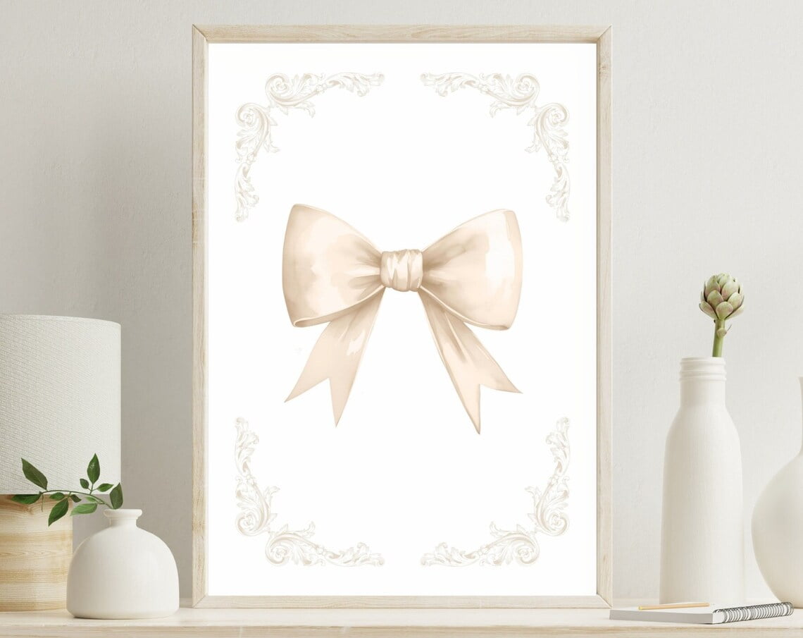 Photo inspiration: Apartment Decor For A Fresh Feel Reference: Beige Bow Print Vintage Bow Wall Decor Preppy Wall Art