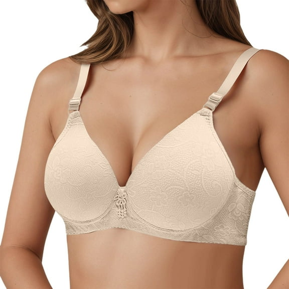 Beige Bra Soft Support Wirefree Bras For Comfortable Non Padded Lightweight Bra With Full Coverage And Wide Straps nylon
