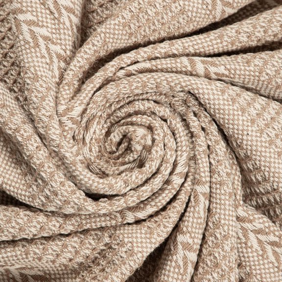 Beige Braided Waffle Weave Throw, 50x60 Inch Recycled Cotton- Large, Wearable, Breathable, Skin-Friendly Everyday use Blanket for Couch, Bed, Sofa - Soft Lightweight Picnic Rug