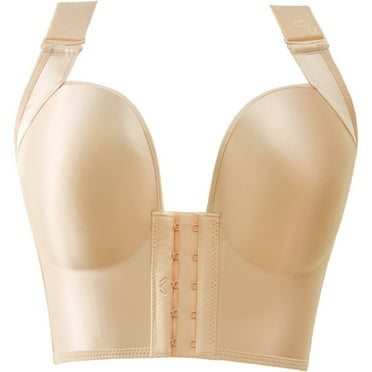 Beige Bras for Women Front Closure&Wide Straps Longline Cup Full Coverage Push Up Bra