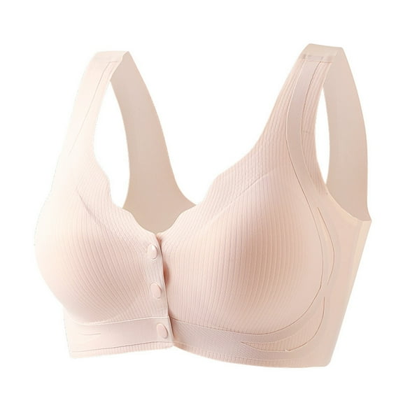 Beige Bras for Women No Underwire Women's Fashionable and Casual Non Wired Front Buckle Vest Style Bra
