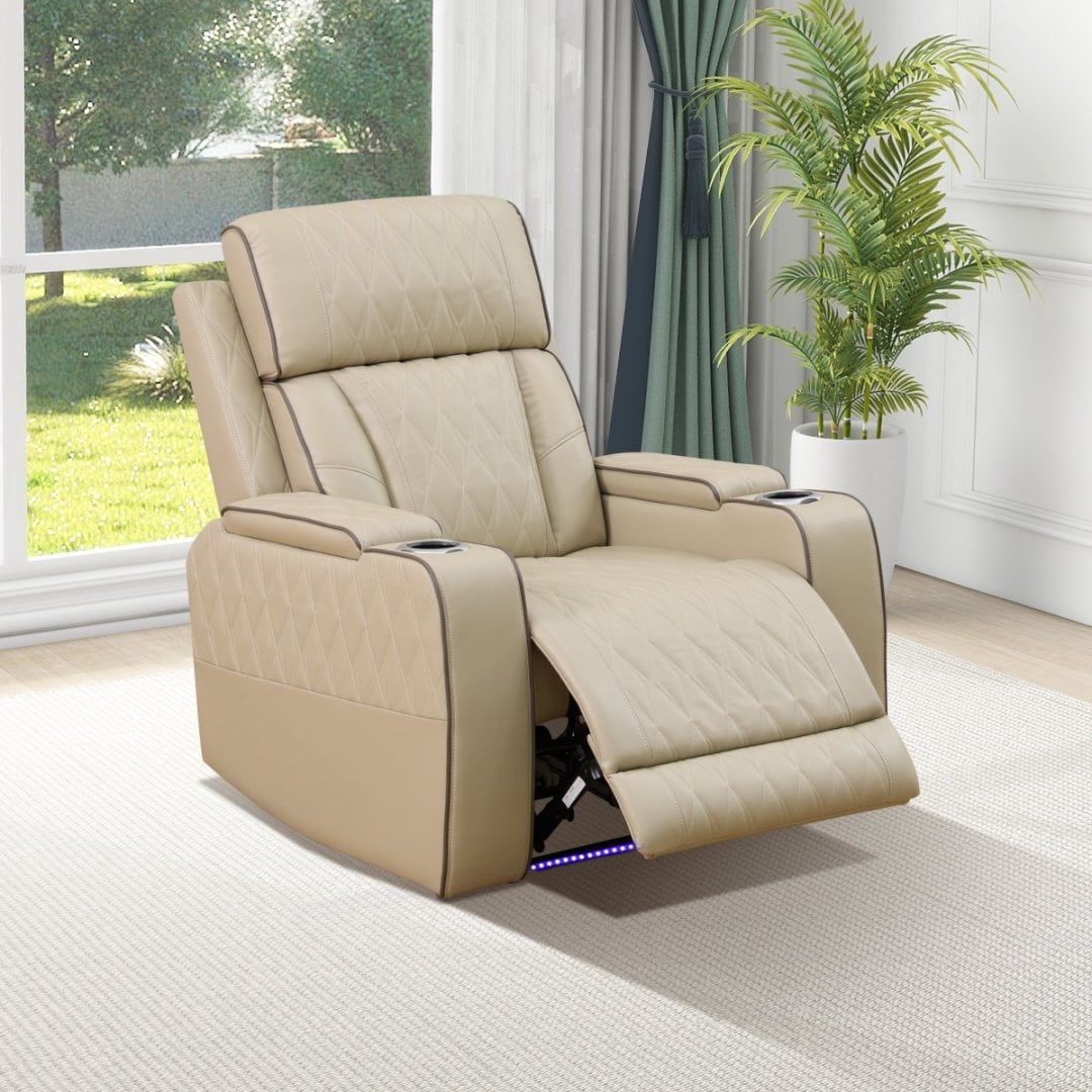Beige Breathing Leather Living Room Recliner Chair