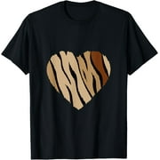 HESHIJIAZHU Beige Brown Black Zebra Stripe Heart T-Shirt men and women can wear, black, white, gifts