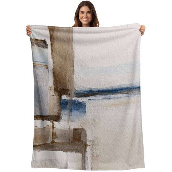 Beige Brown Blue Blanket Soft Cozy Warm Throw Blanket for Couch, Plush Fuzzy Flannel Fleece Blankets for Sofa, Vintage Abstract Mottled Texture Bed Blankets Lightweight Gifts for Women, 50"x60"