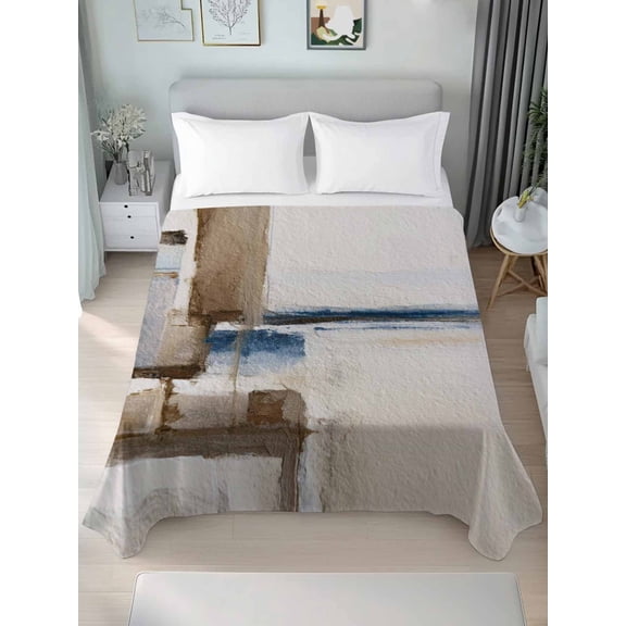 Beige Brown Blue Twim Size Flat Sheet, Wrinkleproof & Fadeproof Cooling Flat Bed Sheet Only, Vintage Abstract Mottled Texture Breathable Soft Bedding Top Sheets 66 x 96 Inches