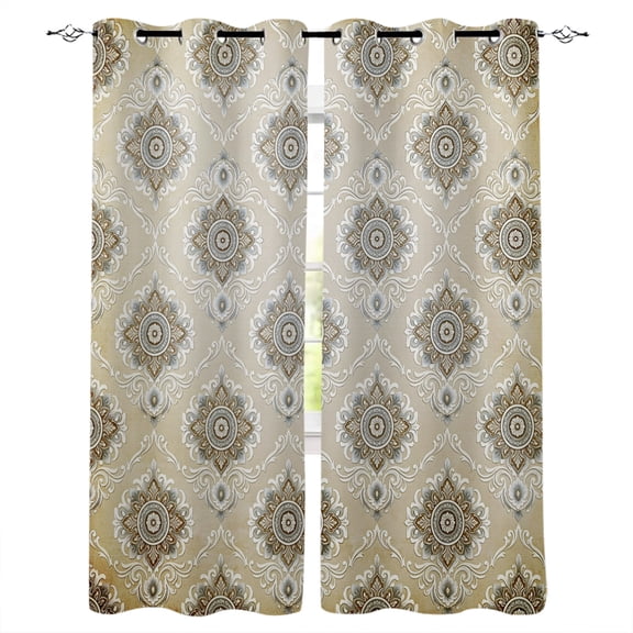 Beige Brown Boho Floral Blackout Curtains for Bedroom Living Room Darkening Curtains 63 Inches Long Vintage Farmhouse Ethnic Flowers Window Curtain 2 Panels Set Window Treatment Drapes 42"x63"