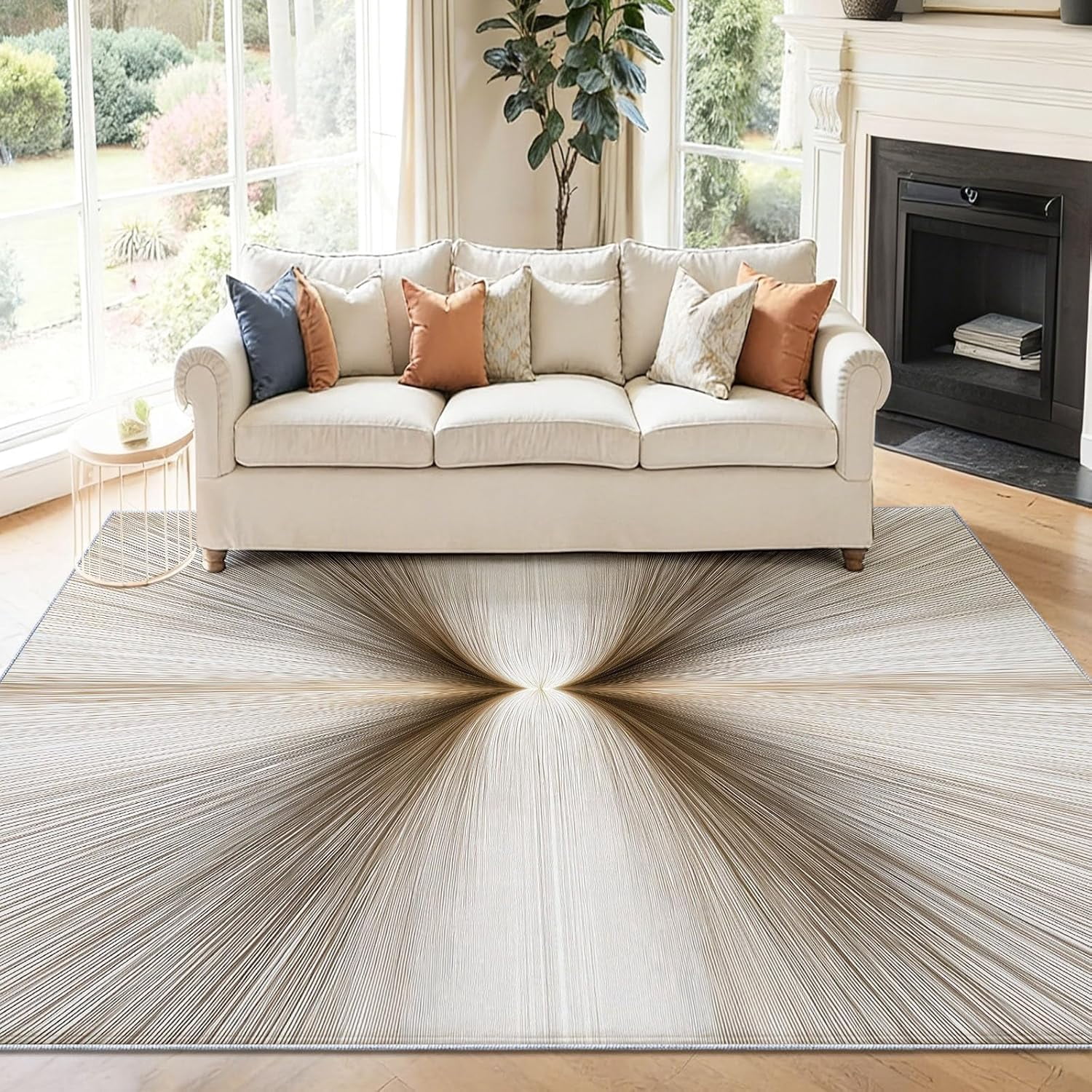 Heavy Texture Area Rug Beige Brown Contemporary Art Texture Area Rug for Living Room ...