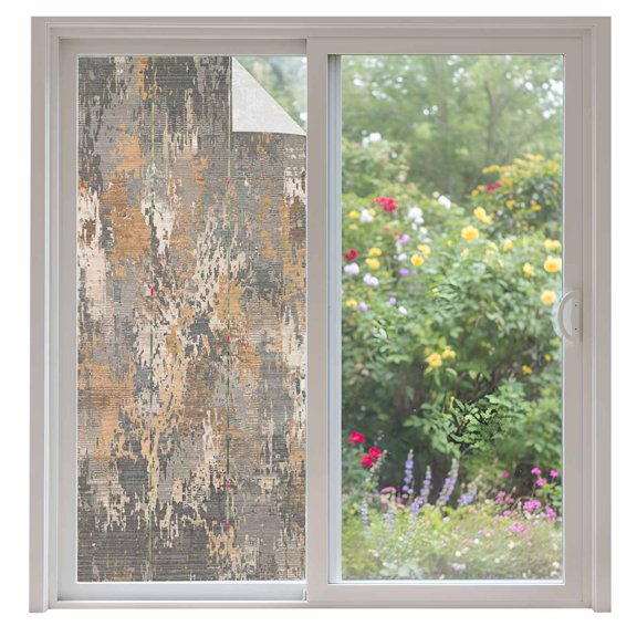 Beige Brown Copper Rust Window Privacy Film Abstract Vintage Industrial Minimalist Decorative Glass Window Film UV Blocking Static Cling Non-Adhesive Sticker Covering for Home Door 35.4x78.7 inches