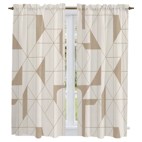 Beige Brown Geometric Kitchen Curtains 63 Inch Length, Modern Abstract Art Aesthetics Tiers Curtains for Living Room Berdoom Bathroom, Light Filtering Drapes Window Treatment 2 Panels 42"Wx63"L