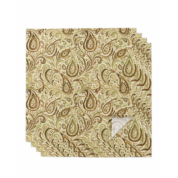 Beige Brown Green Cloth Napkins Set of 4 Reusable Dinner Napkins, Retro Botanical Abstract Art Cocktail Napkin Washable Table Napkins for Wedding/Holiday Party/Baby Shower 20"x20"