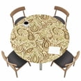 thumbnail image 1 of Beige Brown Green Fitted Tablecloth with Elastic Edged, Round Table Cloth for Dining Table, Retro Botanical Abstract Art Waterproof Oil Proof Table Cover for Indoor Outdoor 55"-60", 1 of 8