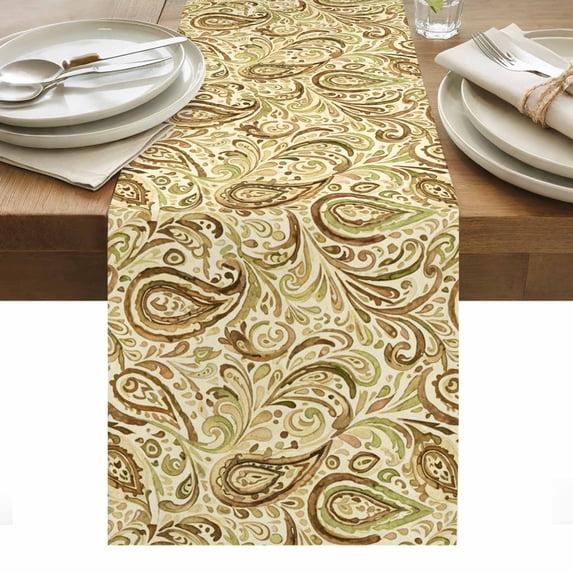 Beige Brown Green Table Runner - 70 Inch Long, Kitchen Dining Table Runner Dresser Scarves, Retro Botanical Abstract Art Farmhouse Decor for Coffee Tables Wedding Party Banquet