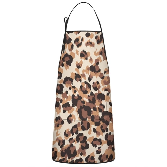 Beige and Brown Leopard Pattern Apron-Garden Aprons for Women with Pockets-Cotton Linen Waterproof Kitchen Cooking Gardening Aprons Adjustable for Kitchen,Cooking,BBQ and Salon 33x27 Inch