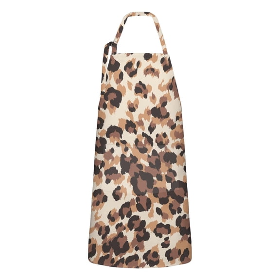Beige and Brown Leopard Pattern Apron-Garden Aprons for Women with Pockets-Cotton Linen Waterproof Kitchen Cooking Gardening Aprons Adjustable for Kitchen,Cooking,BBQ and Salon 33x27 Inch