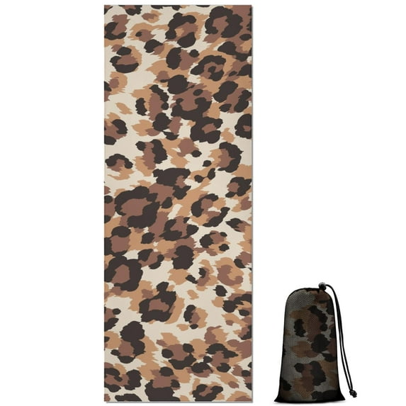 Beige and Brown Leopard Pattern Hot Yoga Mat Towel Non Slip for Hot Yoga - Quick-Drying Yoga Mat Cover with 4 Corner Pockets with Travel Bag - Hot Yoga Towel Non Slip 70"x26"